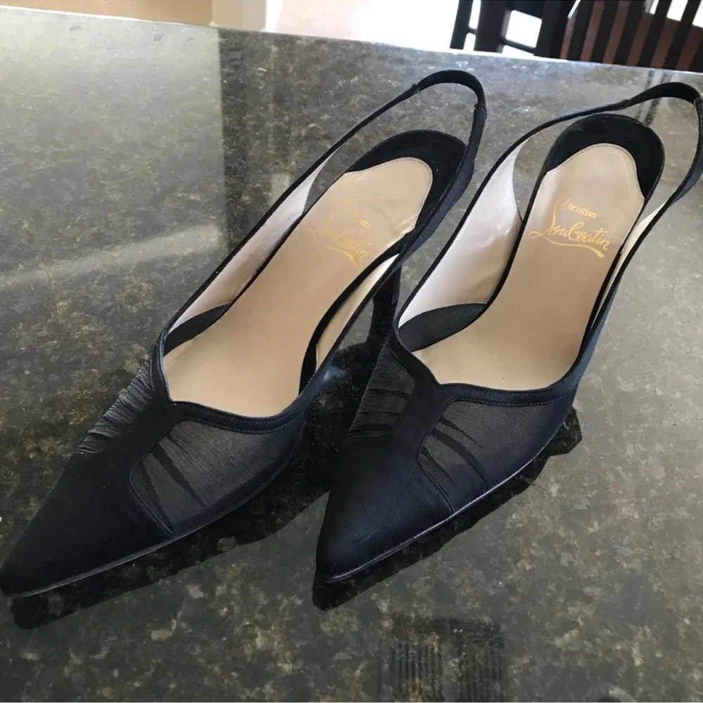 Christian Louboutin Black Pointed Slingback Pumps with Red Sole - Picture 3 of 8